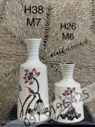 Lọ hoa trang trí gốm mộc vẽ hoa dáng cổ cao hàng vuốt tay