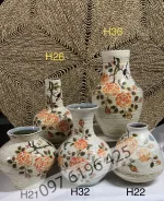 Lọ hoa gốm mộc vẽ hoa hồng gốm sứ Bát Tràng