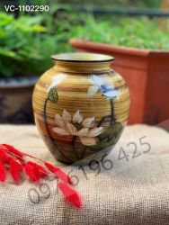 Lọ hoa sứ dáng vò chum men nâu vẽ sen cao 22cm