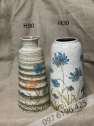 Lọ hoa trang trí gốm mộc vẽ hoa xanh
