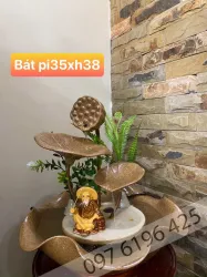 Thác nước phong thủy mi ni bằng gốm sứ men nâu hình lá sen