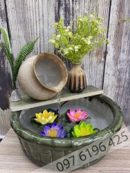 Thác nước phong thủy bằng gốm sứ hình ang tròn