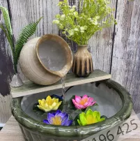 Thác nước phong thủy bằng gốm sứ hình ang tròn