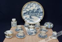 Bộ ấm trà men rạn bộc đồng dáng siêu quai sứ