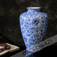 Lọ hoa men lam vẽ hoa phù dung cao 40cm