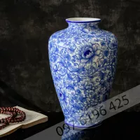 Lọ hoa men lam vẽ hoa phù dung cao 40cm