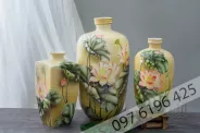 Lọ hoa trang trí gốm sứ cao cấp men vàng vẽ hoa sen