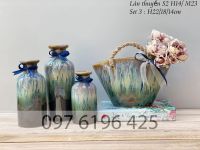 Bộ lọ hoa gốm sứ trang trí và làn hoa sứ men hỏa biến Bát Tràng