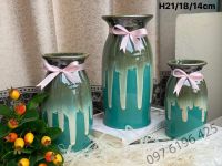 Bộ lọ hoa trang trí men hỏa biến Bát Tràng dáng chai miệng loe