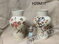 Lọ hoa gốm mộc dáng chum cổ cao