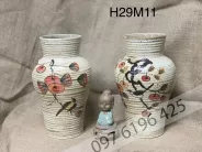Lọ hoa gốm mộc dáng chum cổ cao