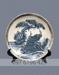 Đĩa cảnh men rạn bọc đồng vẽ tùng công