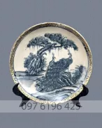 Đĩa cảnh men rạn bọc đồng vẽ tùng công
