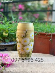 Lọ hoa sứ Bát Tràng men vàng vẽ hoa cúc dáng bom