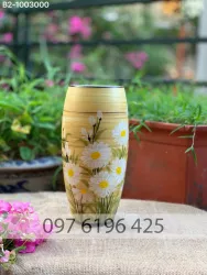 Lọ hoa sứ Bát Tràng men vàng vẽ hoa cúc dáng bom