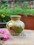 Lọ hoa men vàng vẽ sen dáng giỏ cua