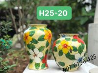 Lọ hoa gốm sứ Bát Tràng  vẽ hoa dâm bụt