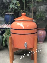 Bình đựng nước lọc bằng sứ dáng tròn kẻ ngang