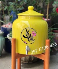 Bình đựng nước bằng gốm sứ dáng tròn chữ vô thường