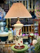 Đèn ngủ để bàn bằng gốm mộc Bát Tràng vẽ hoa sen