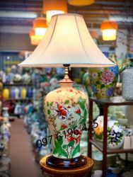 Đèn ngủ gốm sứ Bát Tràng dáng mai bình hoa phù dung