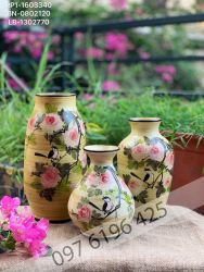 Lọ hoa gốm men vàng vẽ hoa hồng