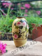 Lọ hoa gốm dáng chum cao 31cm vẽ hoa hồng