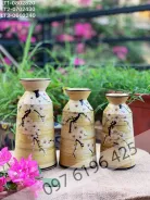 Lọ hoa Bát Tràng men vàng vẽ hoa đào dáng trụ miệng loe