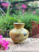 Lọ hoa gốm sứ men vàng dáng giỏ cua vẽ bông lúa