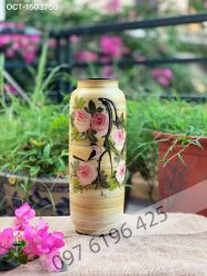 Lọ hoa dáng ống vẽ hoa hồng  cao 37cm