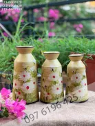 Lọ hoa Bát Tràng dáng trụ miệng loe men vàng vẽ hoa cúc họa mi