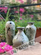 Lọ hoa Bát Tràng màu xanh vẽ hoa đào