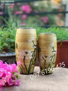Lọ hoa để bàn bằng gốm sứ dáng bom cao 30cm vẽ hoa sen