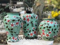 Lọ hoa gốm sứ nền xanh vẽ hoa dây