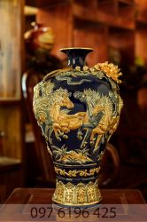 Mai bình tích lộc  bát mã vân nổi vẽ vàng kim