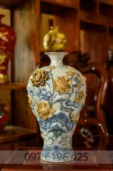 Mai bình tích lộc men rạn sen cá đắp nổi cao 48cm