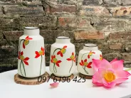 Bộ 3 lọ hoa Bát Tràng dáng trụ vai vuông vẽ hoa sen