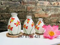 Bộ lọ hoa trang trí bằng gốm sứ vẽ sen