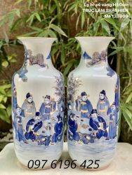 Lọ lộc bình dáng bí trúc lâm thất hiền vẽ vàng cao 50cm