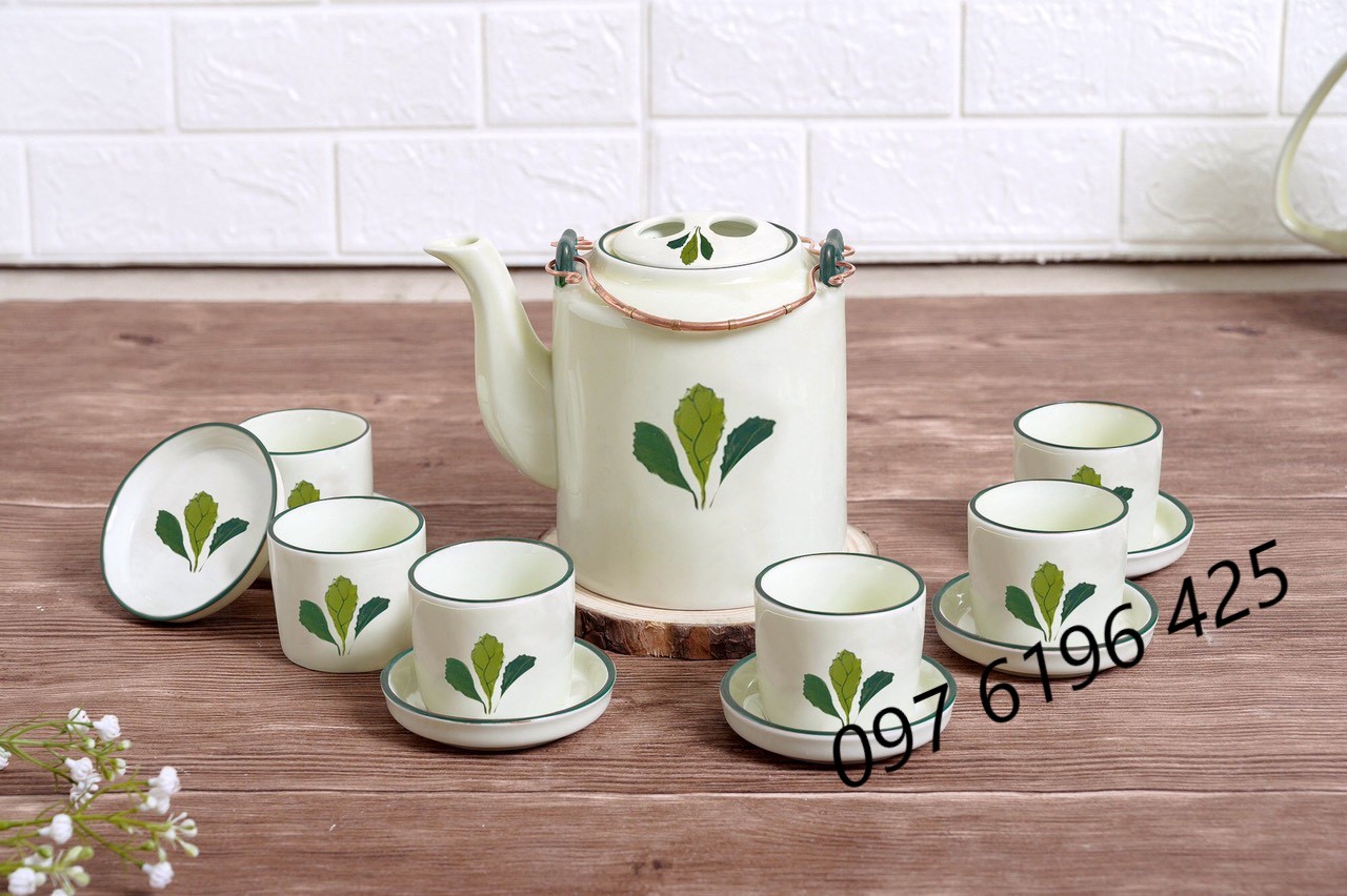 Bộ ấm tích lá xanh gốm sứ Bát Tràng