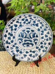 Đĩa cảnh trang trí men rạn vẽ hoa dây đường kính 35cm
