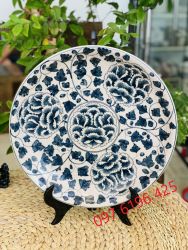 Đĩa cảnh men rạn vẽ hoa phù dung đường kính 35cm