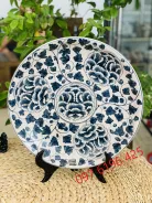 Đĩa cảnh men rạn vẽ hoa phù dung đường kính 35cm