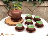 Bộ ấm chén gốm dáng cây cao men nâu lòng xanh gốm sứ Bát Tràng