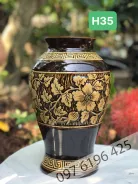 Lọ hoa khắc vân nổi hoa dây men đen gốm sứ Bát Tràng