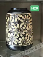 Lọ hoa gốm sứ Bát Tràng khắc vân nổi họa tiết hoa cúc