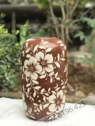 Lọ hoa trang trí gốm sứ Bát Tràng dáng đèn lồng  men nâu khắc hoa