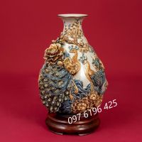 Lọ tỳ bà men rạn công đào cao  45cm