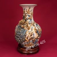 Lọ củ tỏi men rạn công đào đắp nổi gốm sứ Bát Tràng