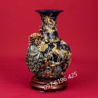 Lọ hoa dáng củ tỏi men xanh cô ban công danh phú quý